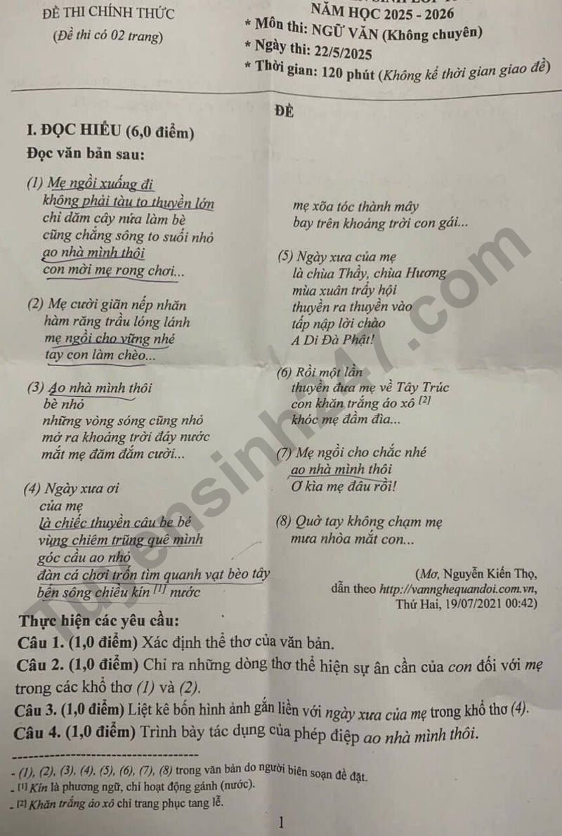 Tinh dau tien to chuc thi tuyen vao lop 10 nam hoc 2025 - 2026