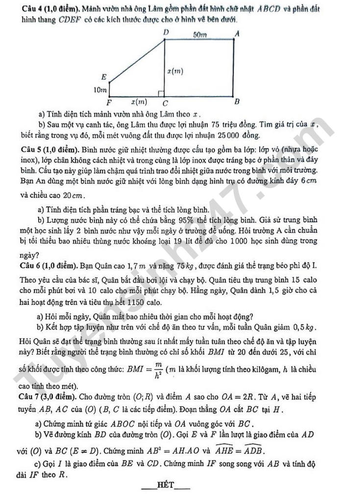 De thi thu vao lop 10 nam 2025 mon Toan - Truong Trung hoc Thuc hanh Sai Gon