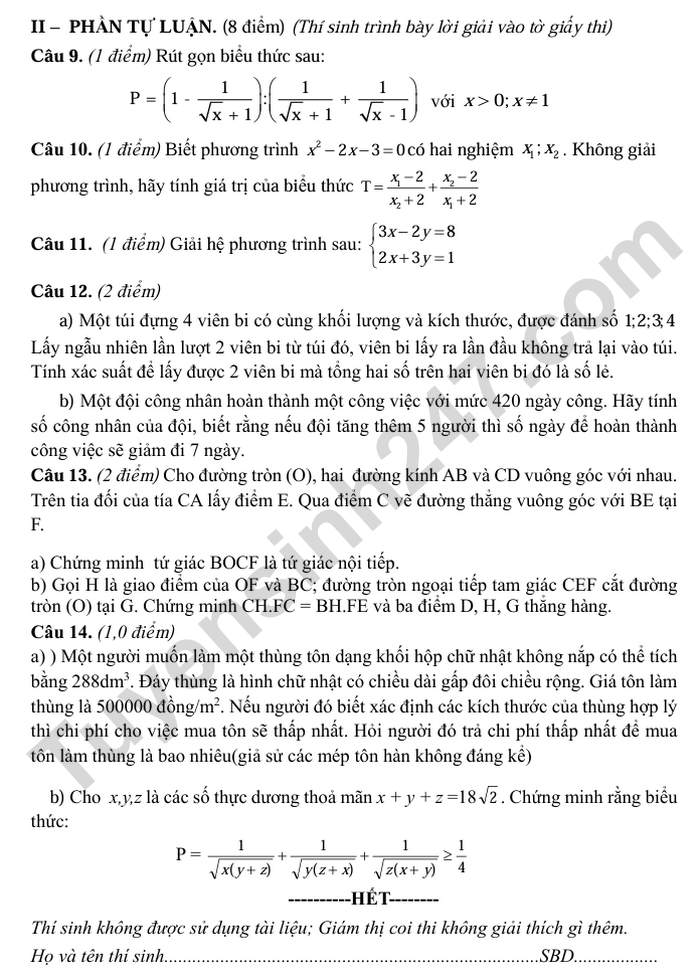 De thi thu vao lop 10 nam 2025 mon Toan - Phong GDDT Ky Anh