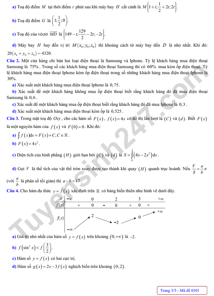 De thi thu mon Toan TN THPT 2025 lan 2 - THPT Tran Phu