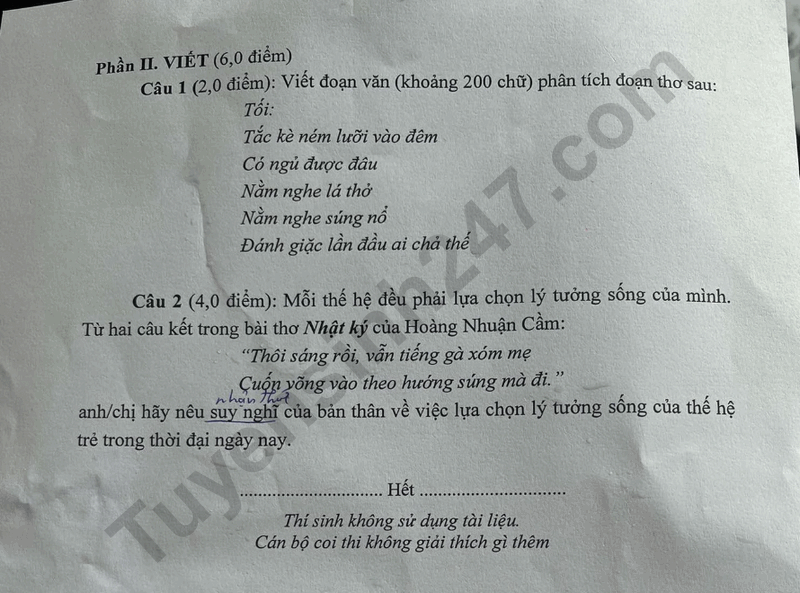 Dap an de thi vao lop 10 mon Van - THPT chuyen Khoa hoc xa hoi va Nhan van Ha Noi 2025