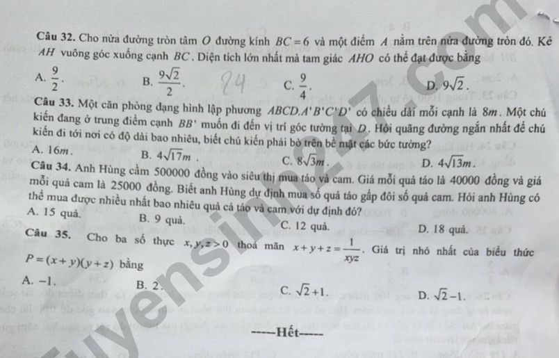 Dap an de thi vao lop 10 mon Toan 2025 - THPT Chuyen Khoa hoc xa hoi va nhan van HN