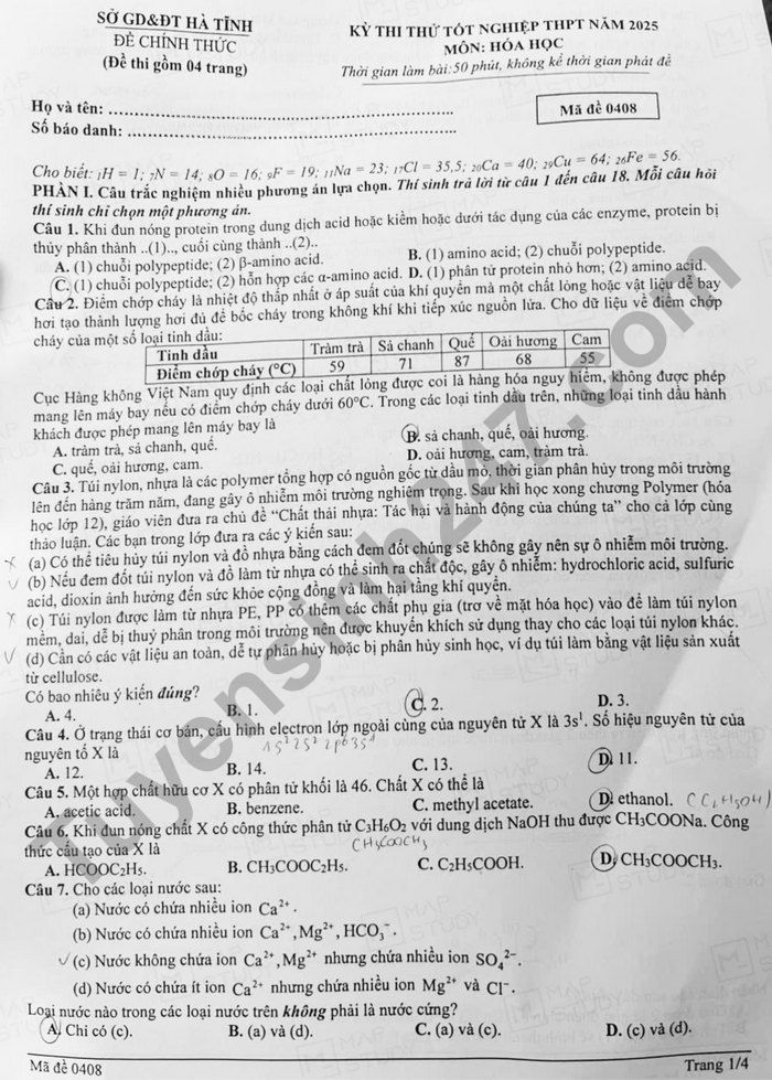 De thi thu tot nghiep THPT 2025 mon Hoa - So GDDT Ha Tinh