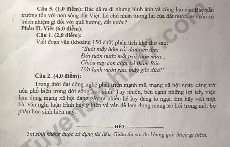 Dap an de thi vao lop 10 mon Van - Lai Chau 2025