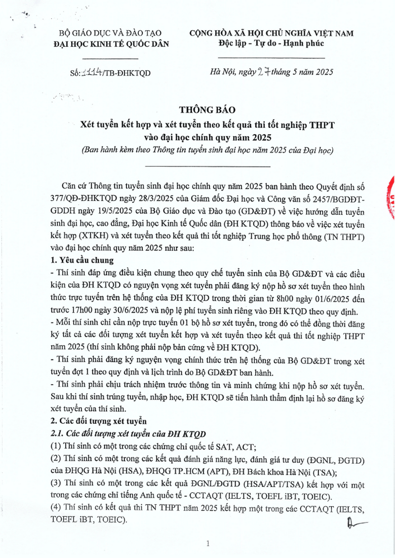 Dai hoc Kinh te Quoc dan cong 0,75 diem cho tat ca thi sinh co IELTS