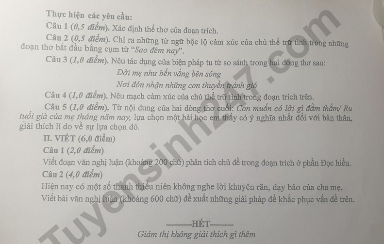 Dap an de thi vao lop 10 mon Van - Binh Duong 2025