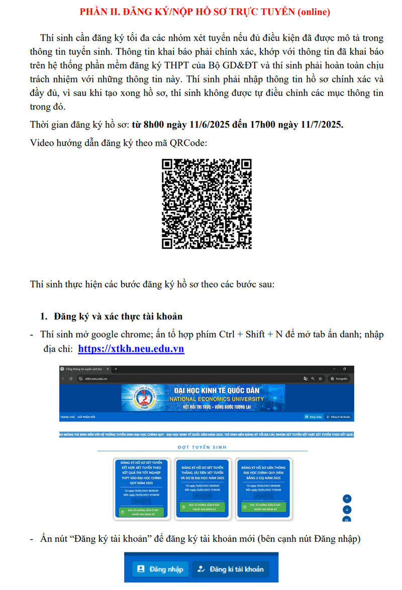 Dai hoc Kinh te Quoc Dan huong dan dang ki xet tuyen 2025