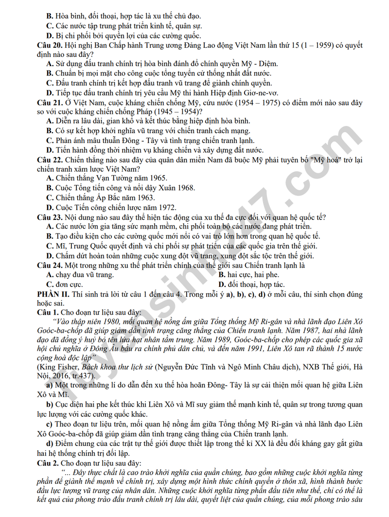 De thi thu tot nghiep THPT 2025 lan 1 mon Su - Cum thi dua so 4 Hai Duong