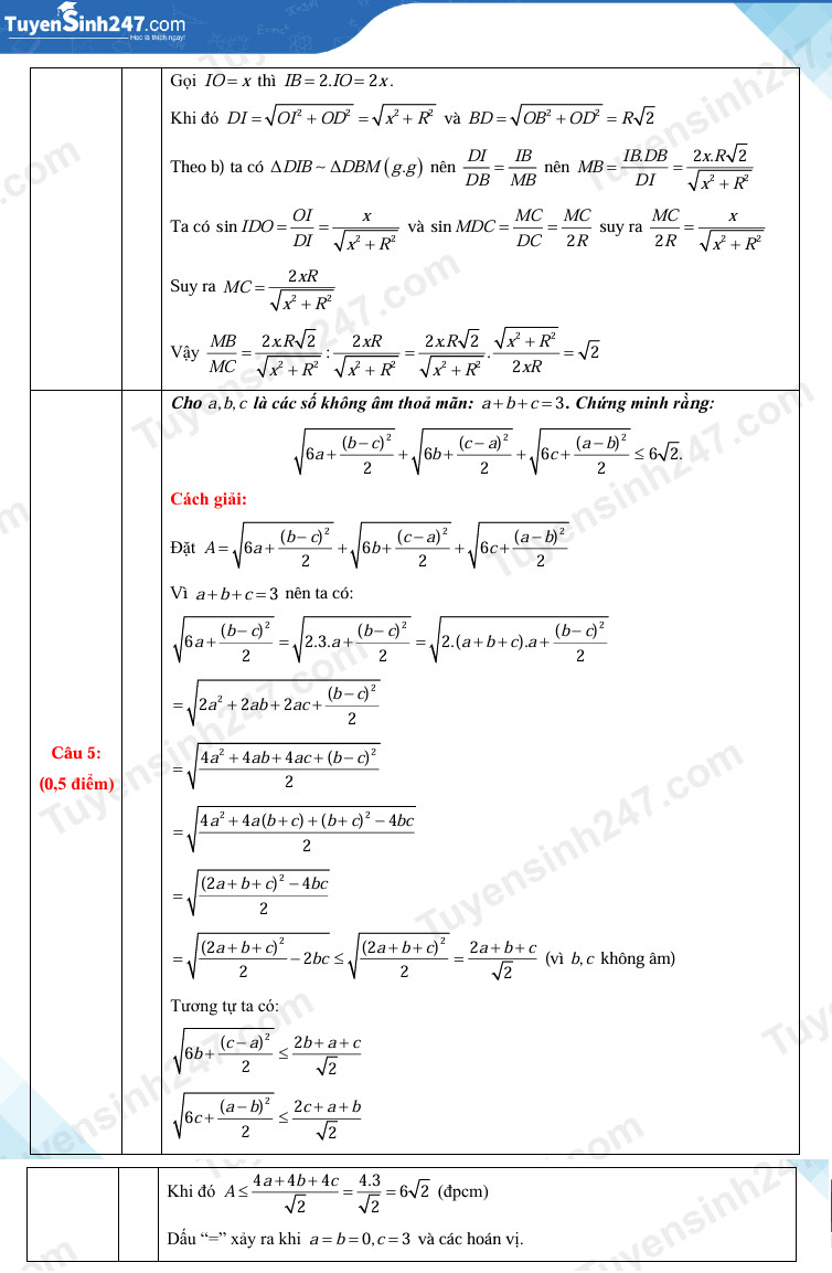Dap an de thi vao lop 10 mon Toan 2025 - Thai Binh