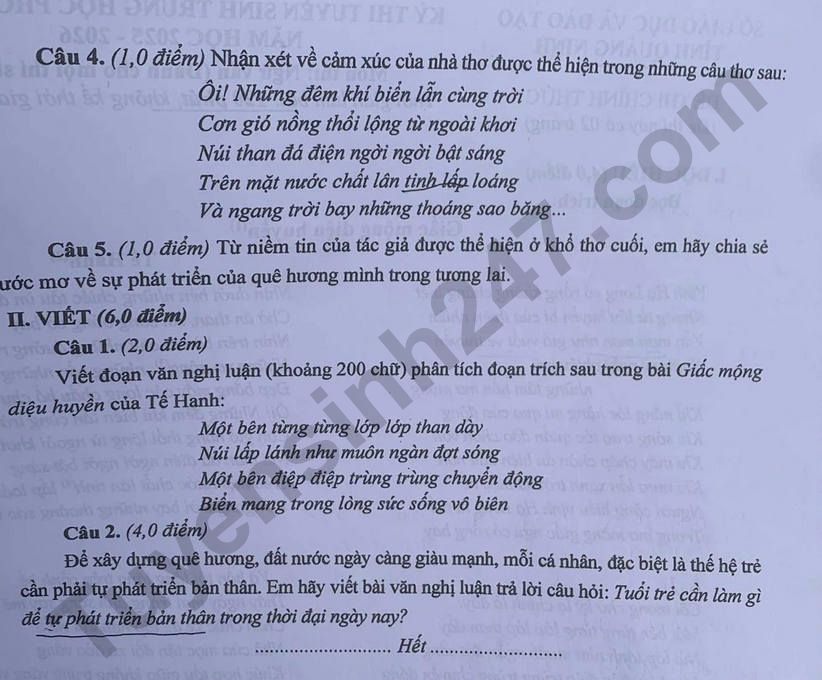 Dap an de thi vao lop 10 mon Van 2025 - Quang Ninh
