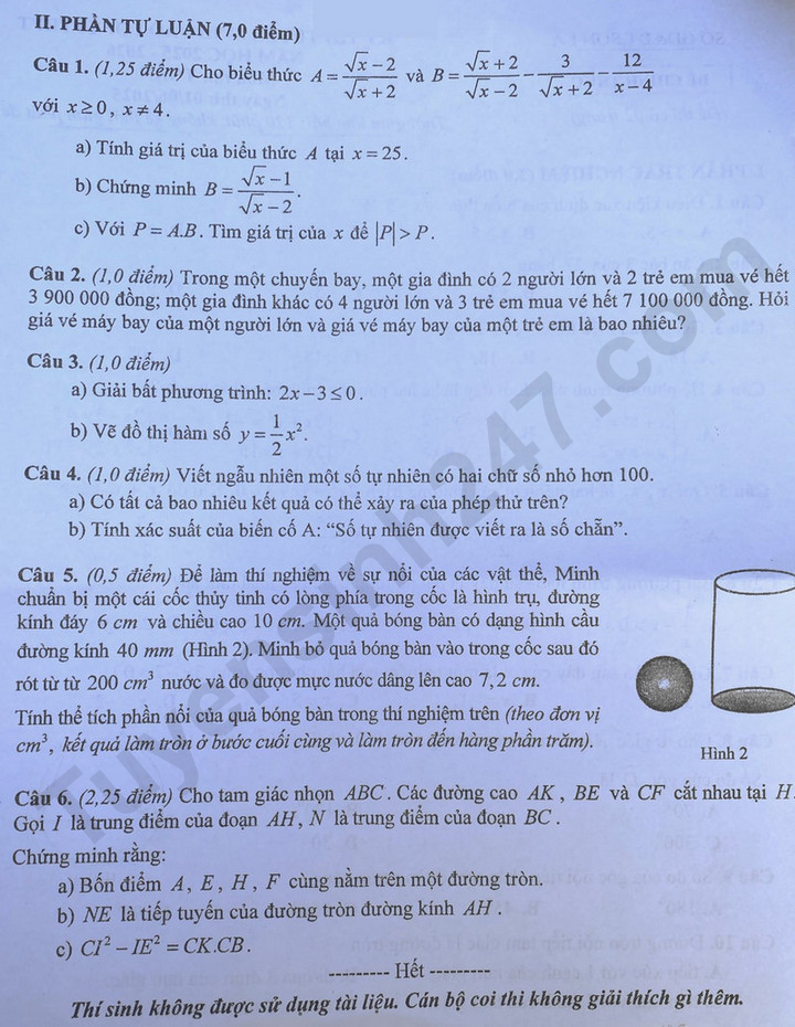 Dap an de thi mon Toan vao lop 10 - Son La 2025