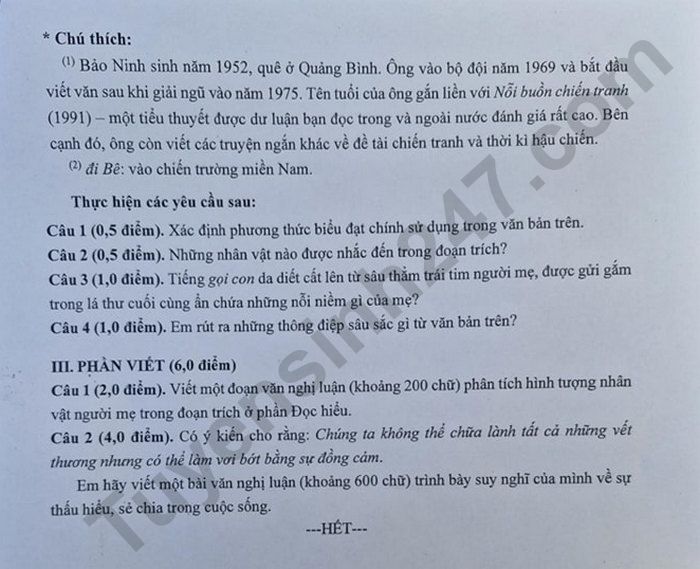 Dap an de thi vao lop 10 mon Van 2025 - THPT chuyen Khoa hoc tu nhien HN