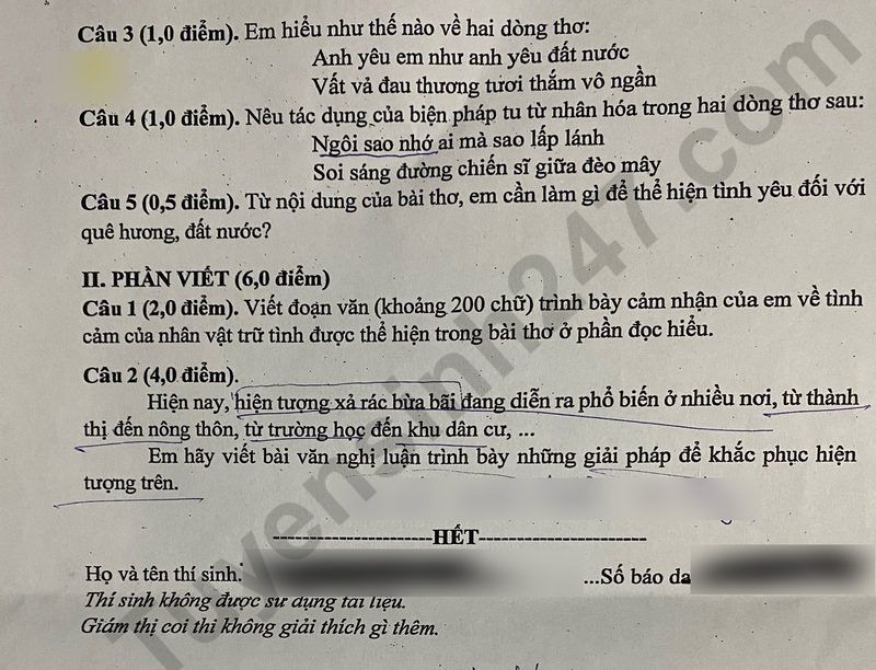 Dap an de thi mon Van vao lop 10 - Binh Phuoc 2025