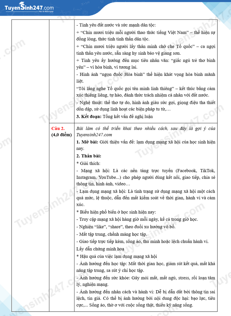 Dap an de thi vao lop 10 mon Van chung - Lam Dong 2025