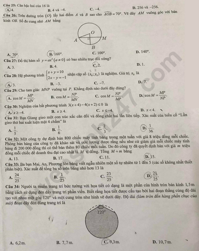 Dap an de thi vao lop 10 - Tuyen Quang mon Toan 2025