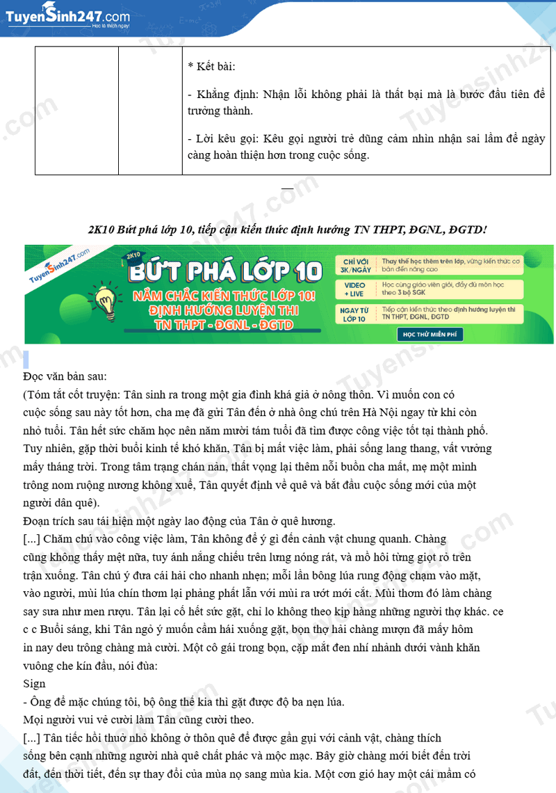 Dap an de thi mon Van vao lop 10 - Dong Thap 2025