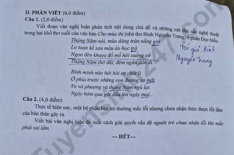 Dap an de thi mon Van vao lop 10 - Dong Thap 2025