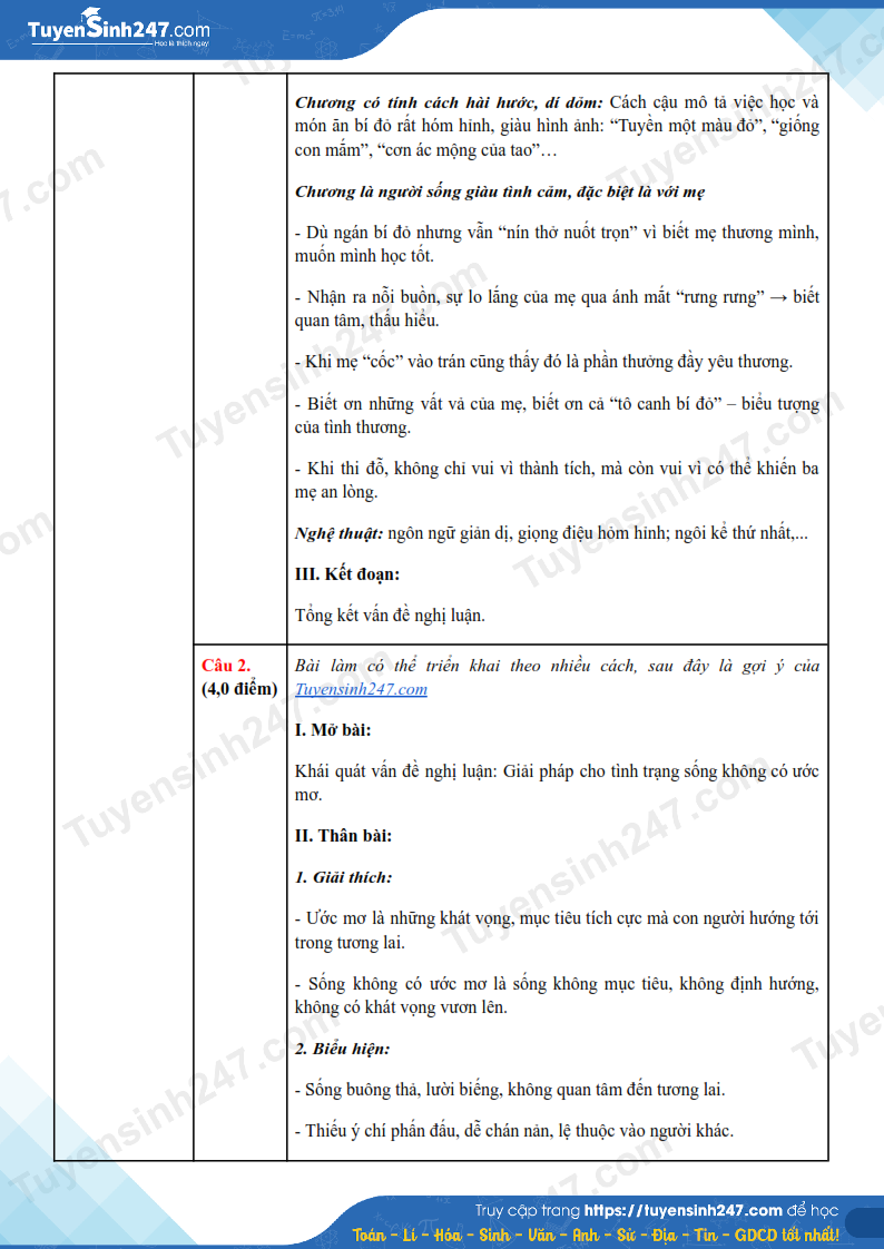 Dap an de thi vao lop 10 mon Van 2025 - Quang Binh