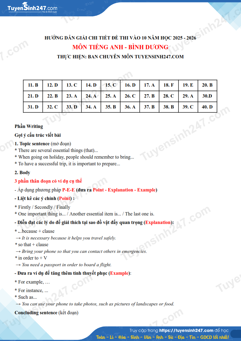 Dap an de thi mon Anh vao lop 10 nam 2025 - Binh Duong