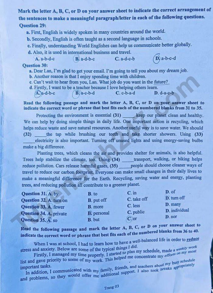 Dap an de thi vao lop 10 mon Anh 2025 - Binh Phuoc