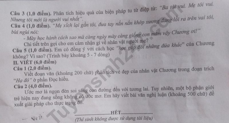 Dap an de thi vao lop 10 mon Van 2025 - Quang Binh