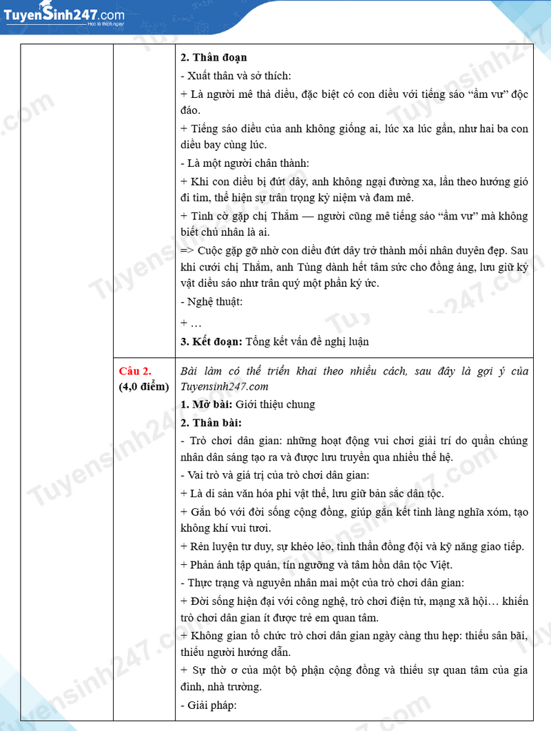 Dap an de thi vao lop 10 mon Van 2025 - Nghe An