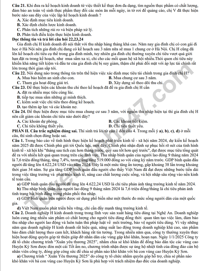 De thi thu tot nghiep THPT 2025 mon GDKT&PL lan 1 cum truong THPT Nghe An