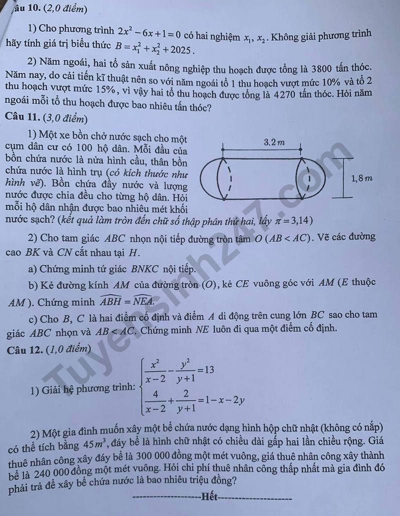 Dap an de thi vao lop 10 mon Toan 2025 - Hoa Binh