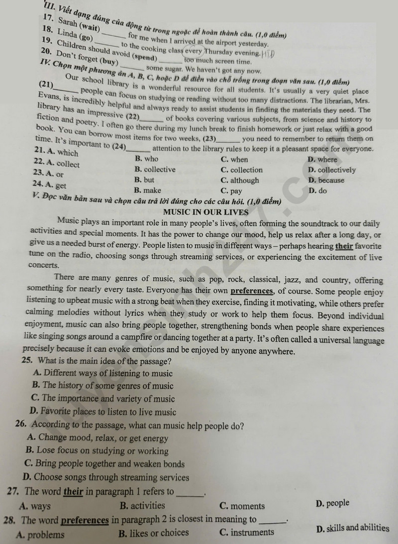 Dap an de thi vao lop 10 mon Anh 2025 - Phu Tho