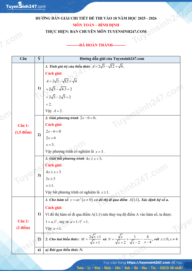 Dap an de thi vao lop 10 mon Toan 2025 - Binh Dinh