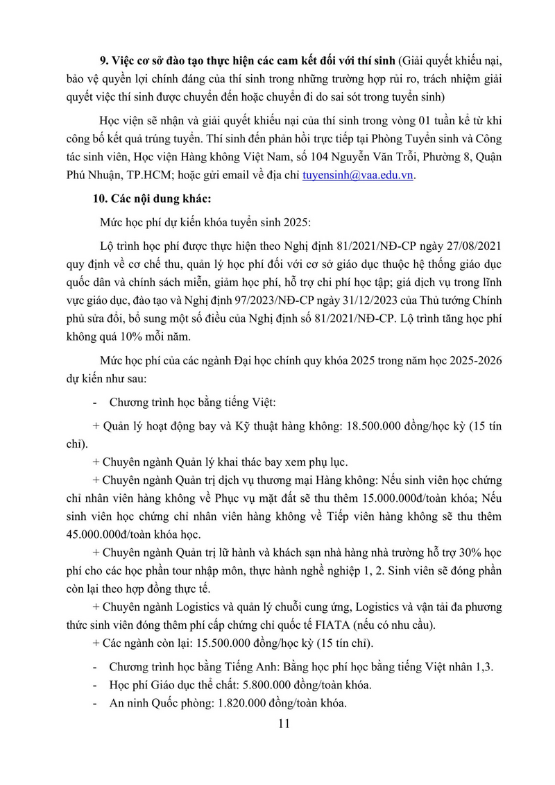 Thong tin tuyen sinh Hoc vien Hang khong Viet Nam nam 2025