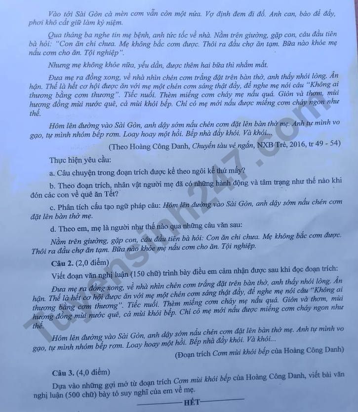 Dap an de thi vao lop 10 mon Van 2025 - Ben Tre