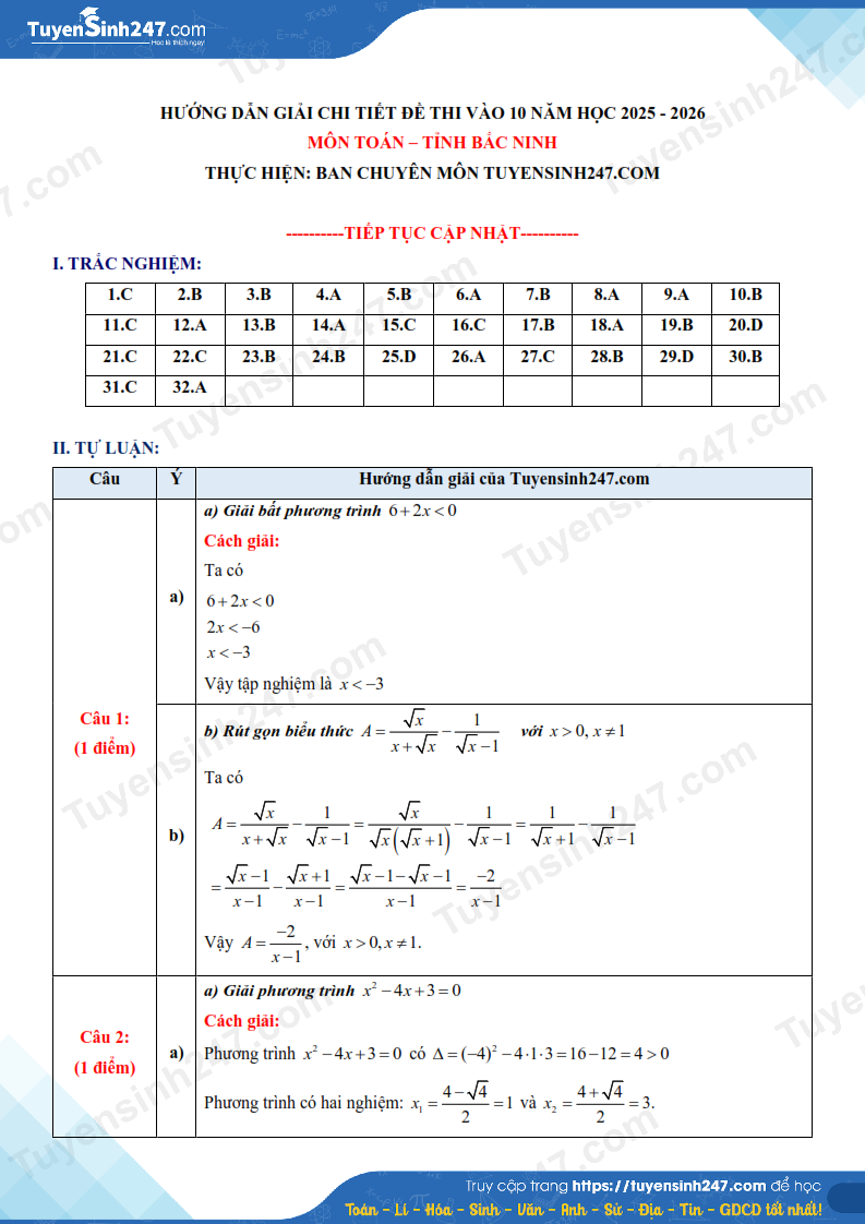 Dap an de thi vao lop 10 mon Toan 2025 - Bac Ninh