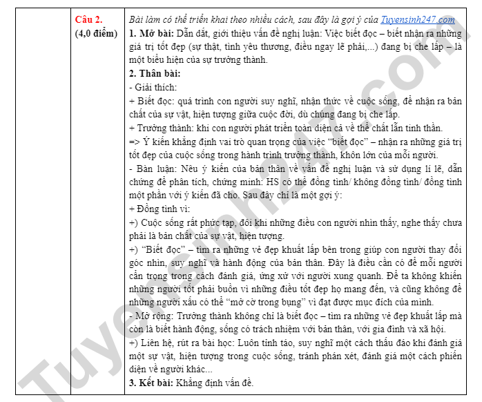 Dap an de thi vao lop 10 mon Van 2025 - TPHCM