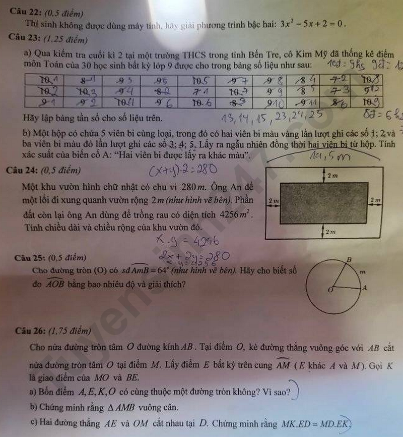 Dap an de thi vao lop 10 nam 2025 Ben Tre - mon Toan