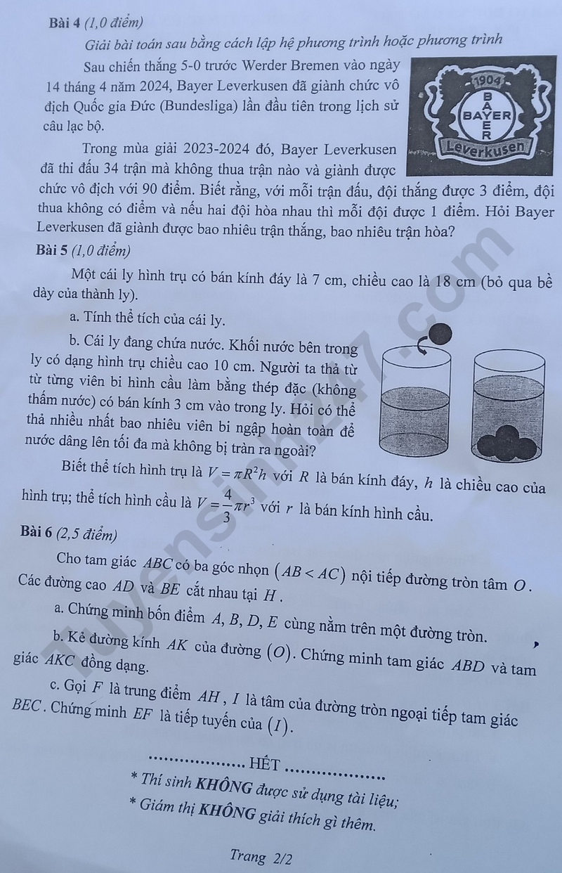 Dap an de thi vao lop 10 mon Toan 2025 - Tra Vinh