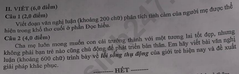 Dap an de thi vao lop 10 mon Van - Can Tho 2025