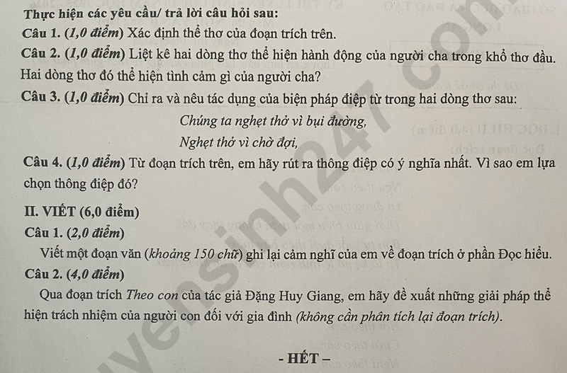 Dap an de thi vao lop 10 nam 2025 mon Van - Long An