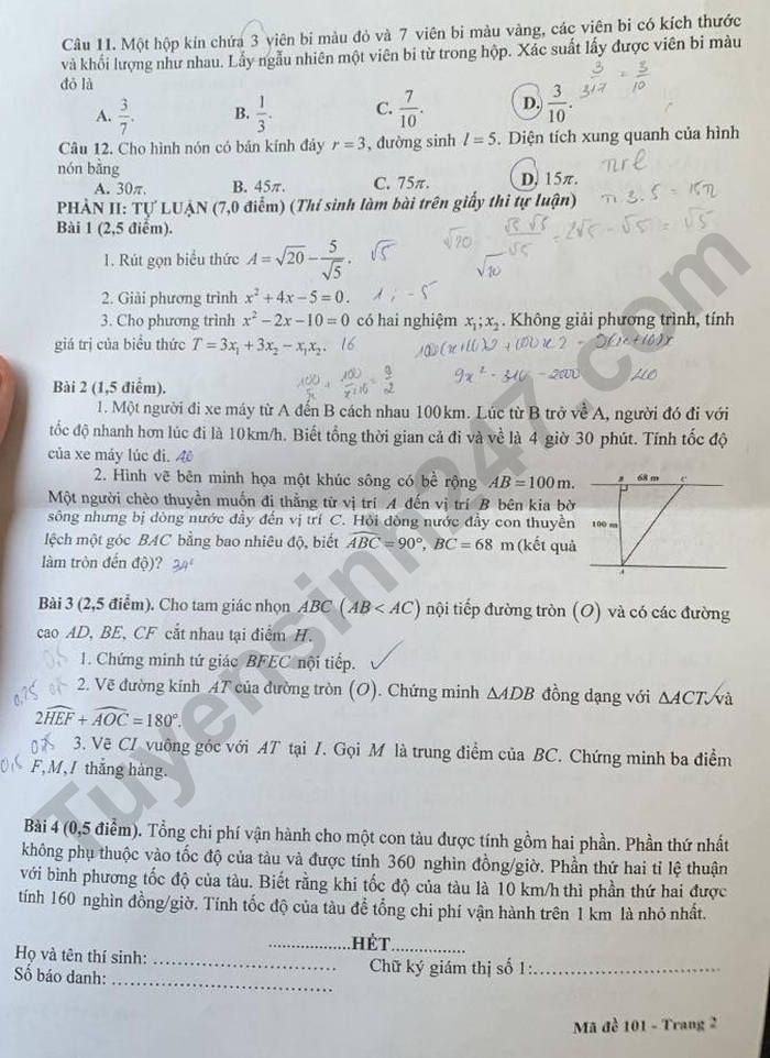 Dap an de thi vao lop 10 mon Toan 2025 - Vung Tau