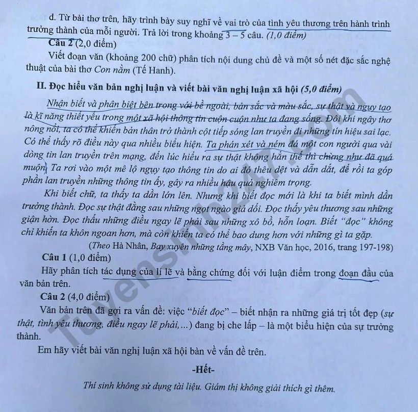Dap an de thi vao lop 10 mon Van 2025 - TPHCM