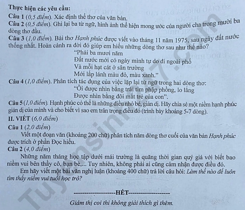 Dap an de thi vao lop 10 mon Van - Ha Noi 2025