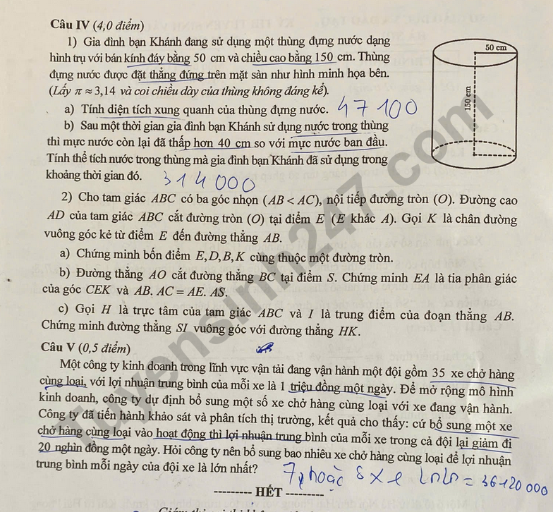 Dap an de thi vao lop 10 mon Toan - Ha Noi 2025