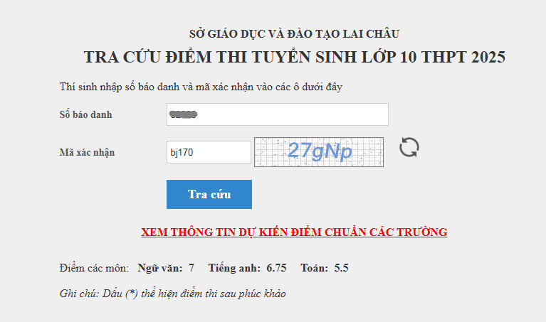 Da co diem thi vao lop 10 Lai Chau nam 2025