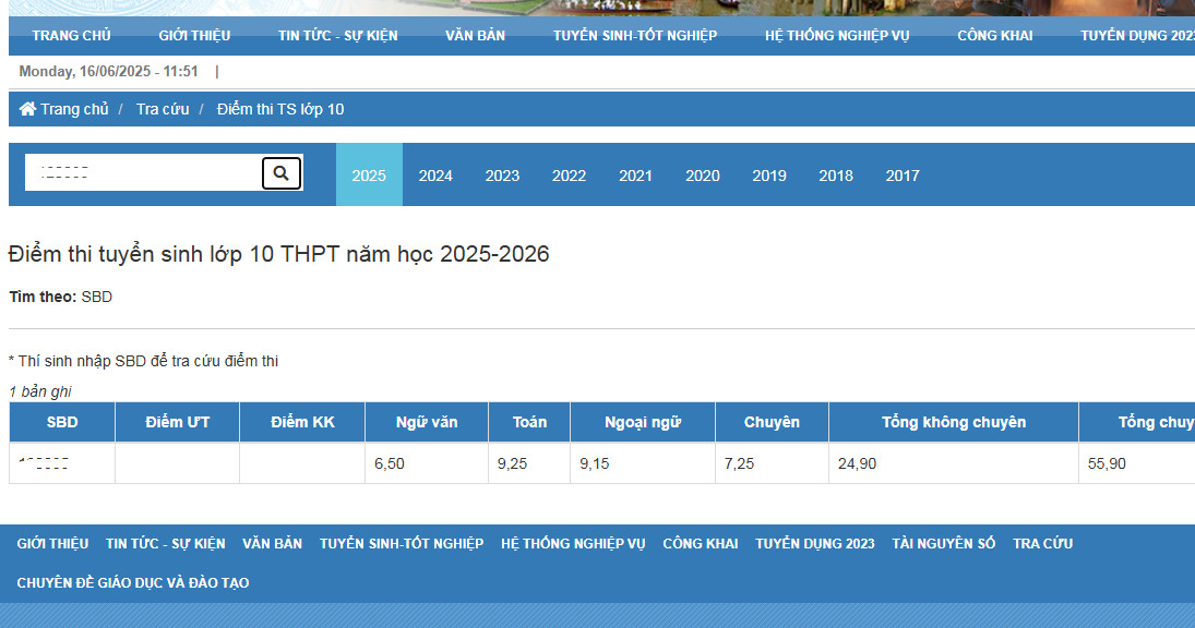 Da co diem thi vao lop 10 tinh Nam Dinh 2025