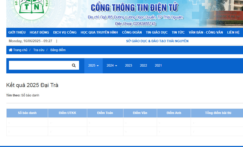 Da co diem thi vao lop 10 Thai Nguyen nam 2025