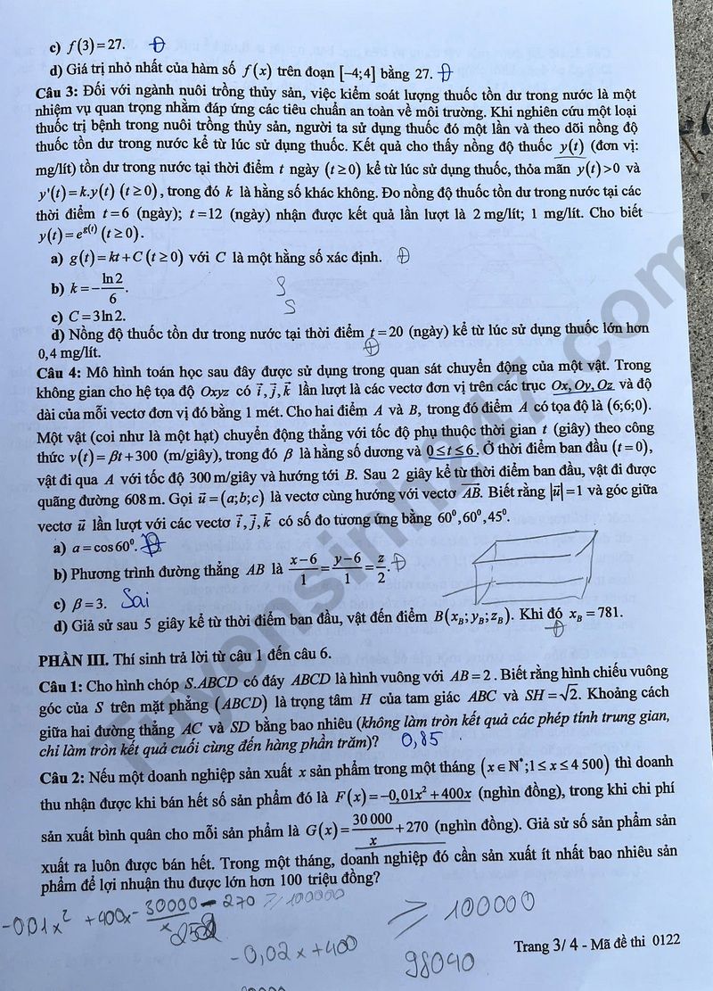 Dap an de thi tot nghiep THPT 2025 mon Toan ma de 0122