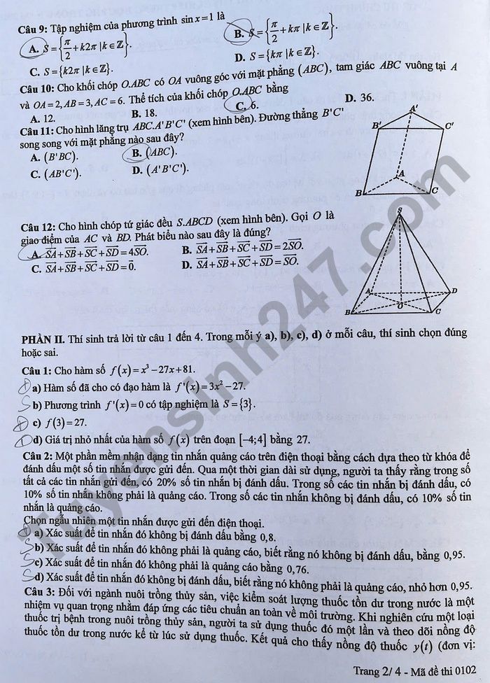 Dap an de thi mon Toan tot nghiep THPT - ma de 0102 nam 2025