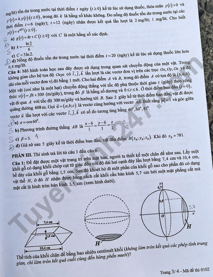 Dap an de thi mon Toan tot nghiep THPT - ma de 0102 nam 2025