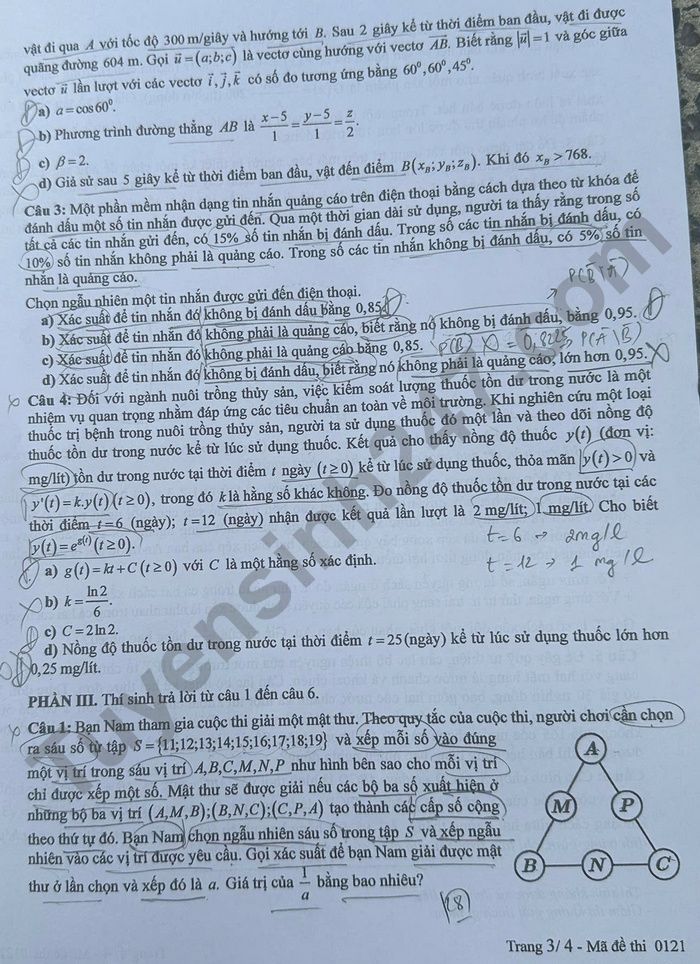Dap an de thi tot nghiep THPT 2025 mon Toan - Ma de 0121