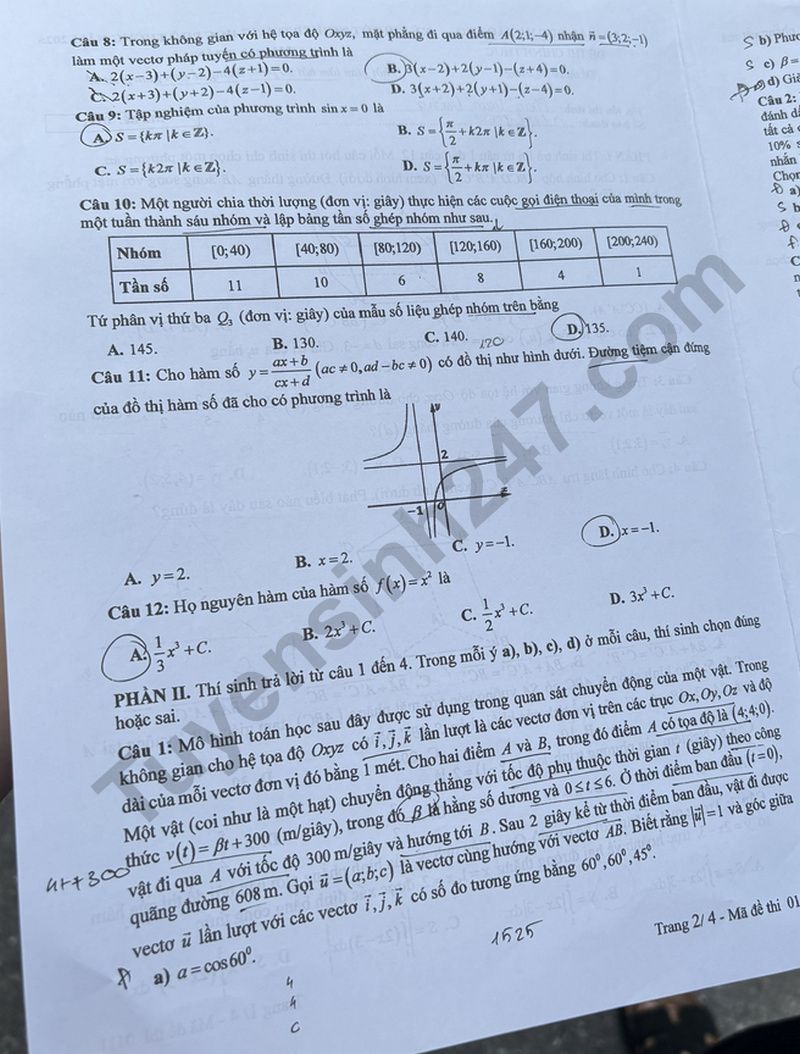Dap an de thi tot nghiep THPT mon Toan 2025 - Ma de 0111